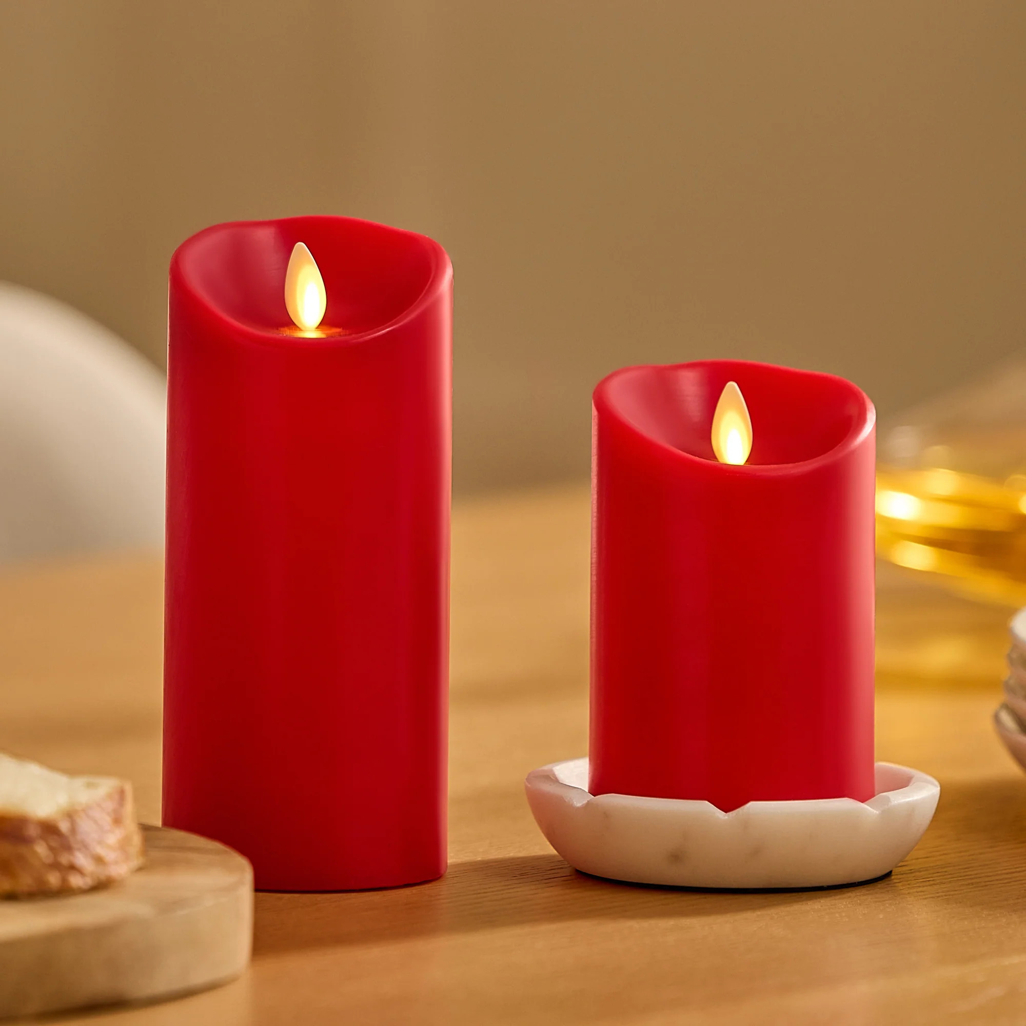 True Red Flameless Candle Pillar - Scallop Top - 3" Width | Luminara