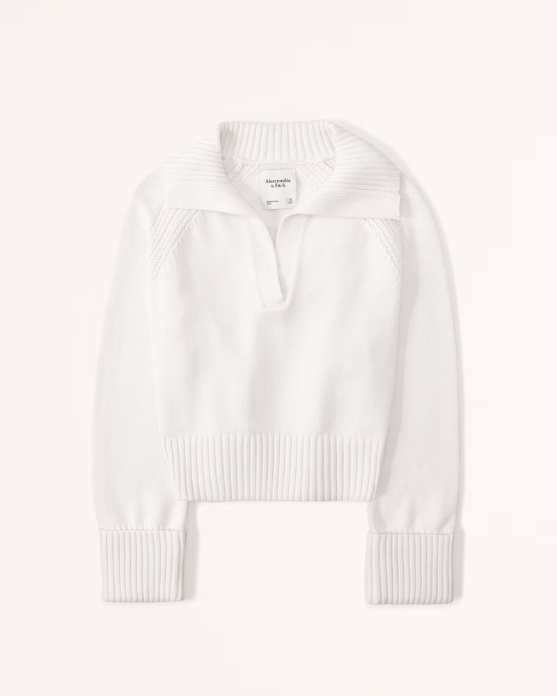 Easy Cotton-Blend Notch-Neck Sweater | White Sweater Sweaters | Abercrombie Sweater | Spring Outfits | Abercrombie & Fitch (US)