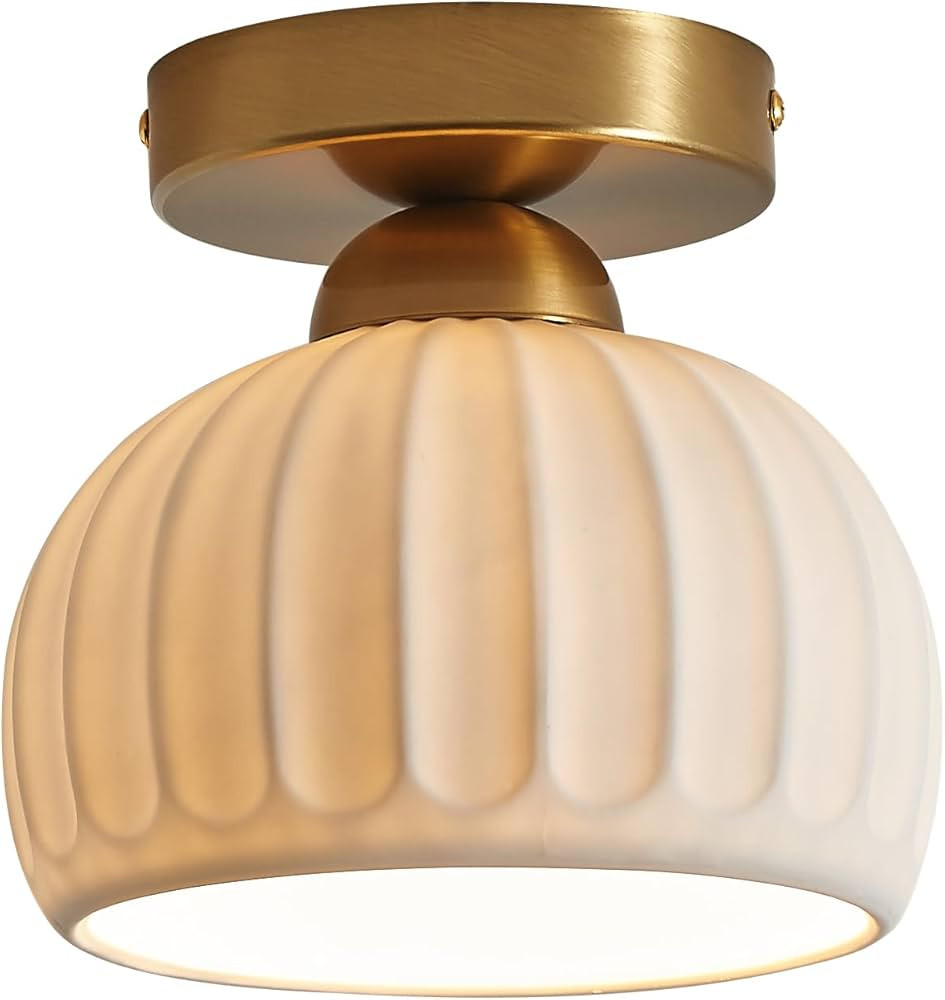 Ceramic Semi Flush Mount Ceiling Light Fixtures 2 Pack, Gold Hallway Ceiling Light Farmhouse Ligh... | Amazon (US)