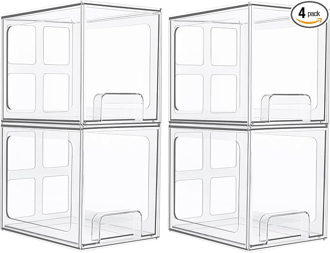 Vtopmart 4 Pack Stackable Storage Drawers, 6.6''Tall Acrylic Bathroom Makeup Organizers,Clear Pla... | Amazon (US)