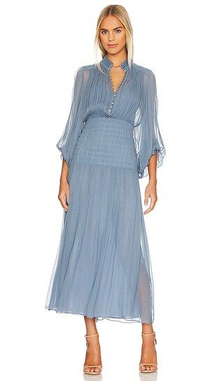 Lauren Ruched Midi Dress in Dusty Blue | Revolve Clothing (Global)