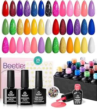 beetles Gel Polish Set 20 Summer Gel Nail Polish Colors Pink Orange Glitter Gel Polish Kit Manga ... | Amazon (US)