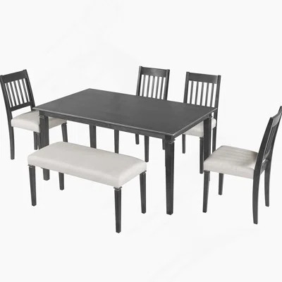 6-Piece Dining Set, Wooden Rectangular Table With 4 Chairs And 1 Bench For Kitchen, Dining Room | Wayfair North America