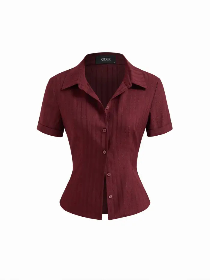 Woven 100% Cotton V-neck Check Short Sleeve Blouse Curve & Plus For School | Cider