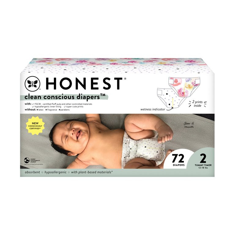 The Honest Company, Clean Conscious Diapers™, Young at Heart + Rose Blossom, Size 2, 72 Count C... | Walmart (US)