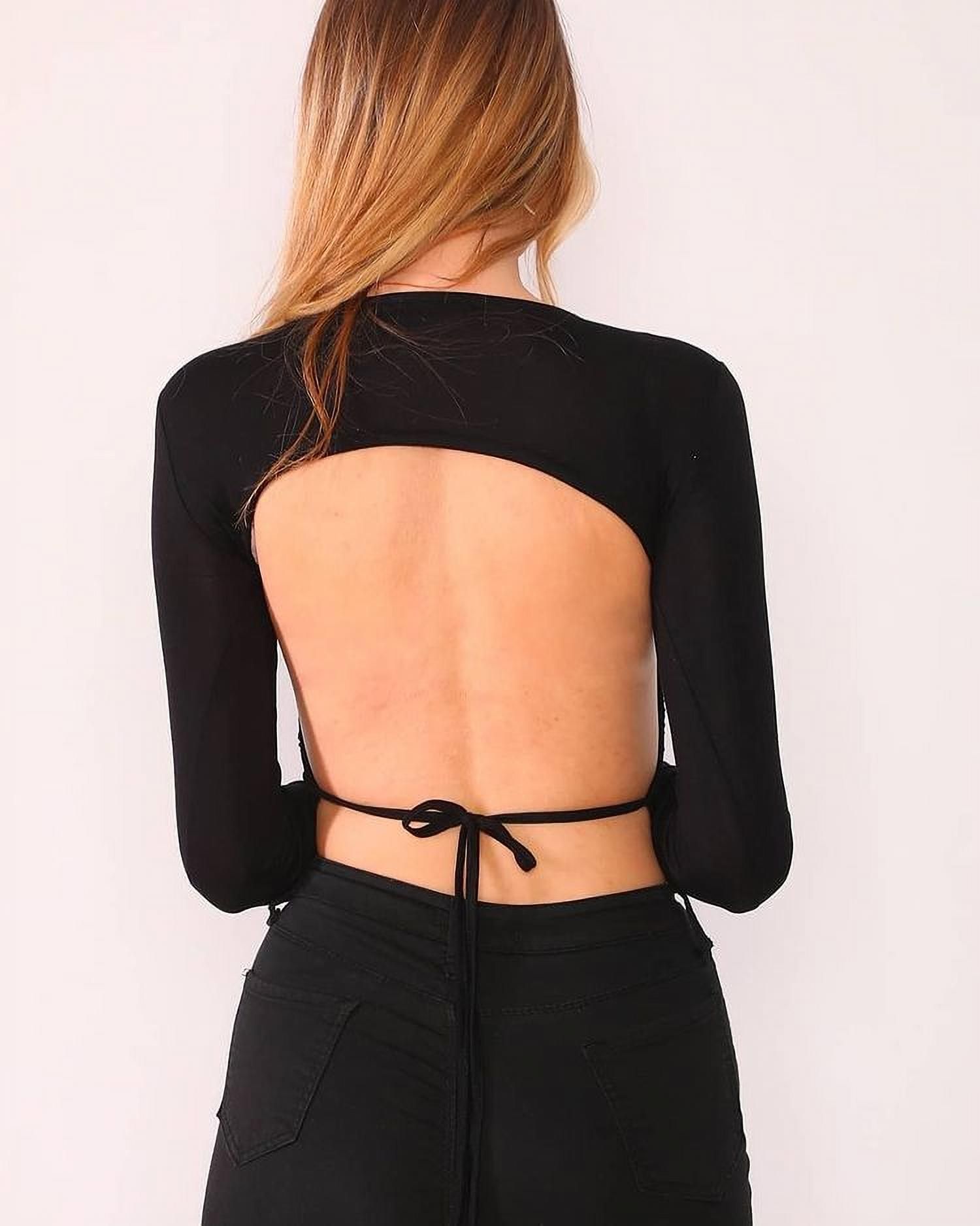 U-Wear Women’s Open Back Long Sleeve Blouse Top, Black, Small | Walmart (US)