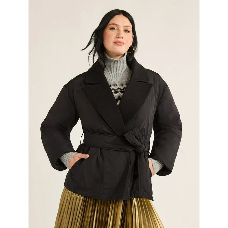 Free Assembly Women's Belted Cocoon Puffer Jacket, Sizes XS-XXXL | Walmart (US)
