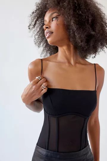 Out From Under Harlow Sheer Mesh Corset Bodysuit | Urban Outfitters (US and RoW)