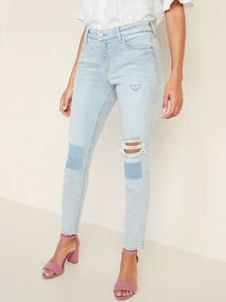 Mid-Rise Distressed Rockstar Super Skinny Jeans for Women | Old Navy (US)