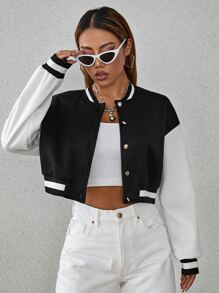 Drop Shoulder Two Tone Crop Bomber Jacket
   SKU: sw2109131200128175      
          (1348 Review... | SHEIN