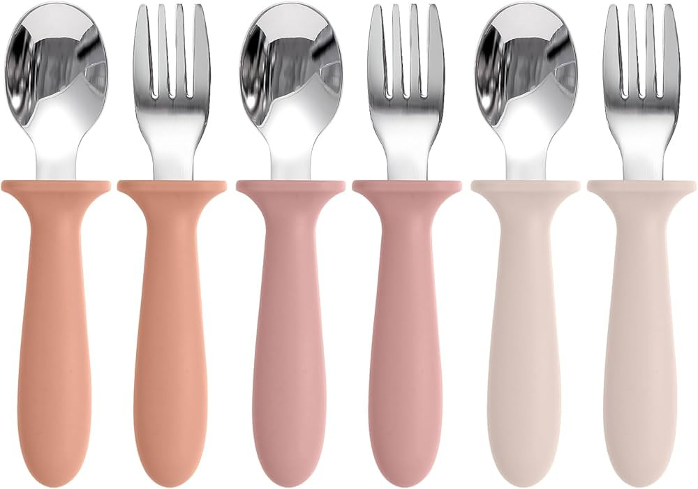 Toddler Spoons and Forks Set, 6 Pack Kids Silverware with Silicone Handle, BPA Free, 18/8 Stainle... | Amazon (US)