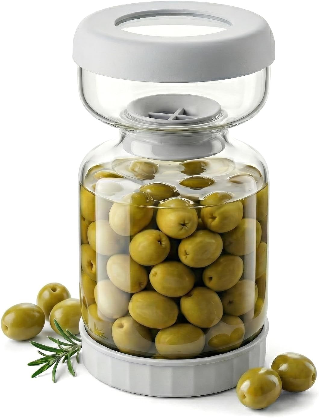 Pickle and Olive Hourglass Jar with Strainer Flip Juice Separator | Amazon (US)