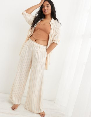 Aerie Pool-To-Party Linen Blend High Waisted Trouser | American Eagle Outfitters (US & CA)