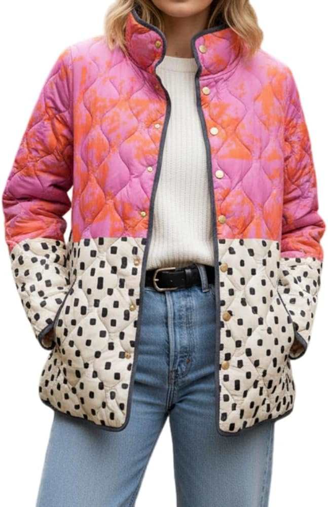 Akivide Women's Vintage Floral Pattern Quilted Jacket Casual Fall Winter Snap Button Open Lightwe... | Amazon (US)