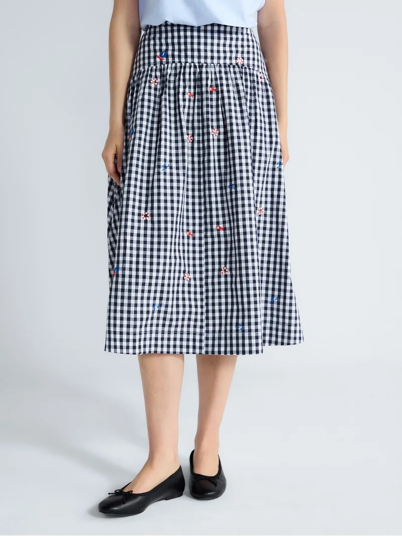 Free Assembly Women's and Women's Plus Embroidered Cotton Midi Skirt, Sizes 0-26W | Walmart (US)