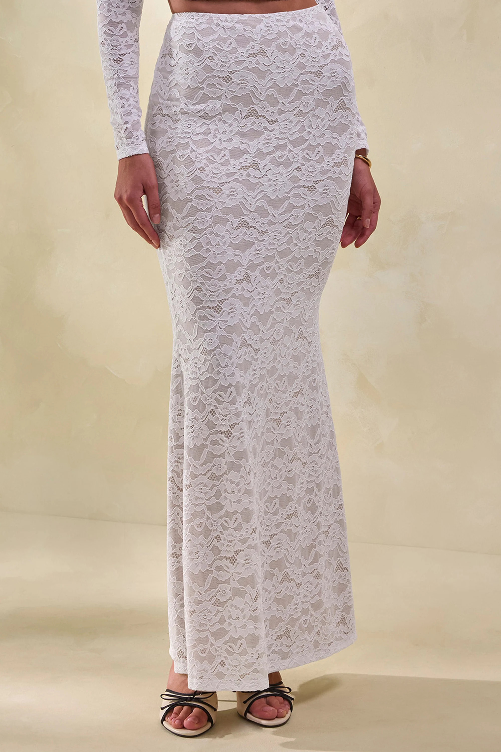 Viselle | White Lace Maxi Skirt | Club L London