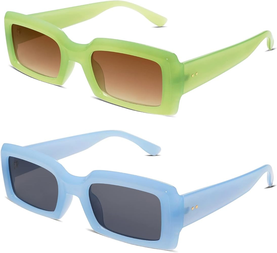 Allarallvr Trendy Rectangle Sunglasses for Women Men Vintage 90's Square Shades Thick Frame Nude ... | Amazon (US)