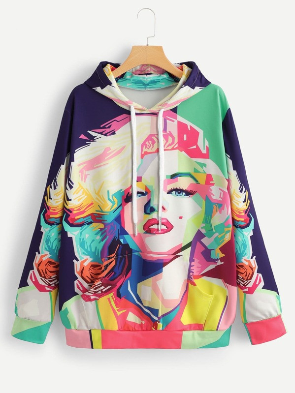Abstract Figure Print Hooded Sweatshirt | SHEIN