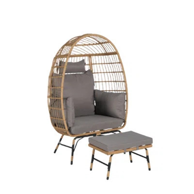 Oversized Wicker Egg Chair With Ottoman And Cushions For Indoor And Outdoor Use | Wayfair North America