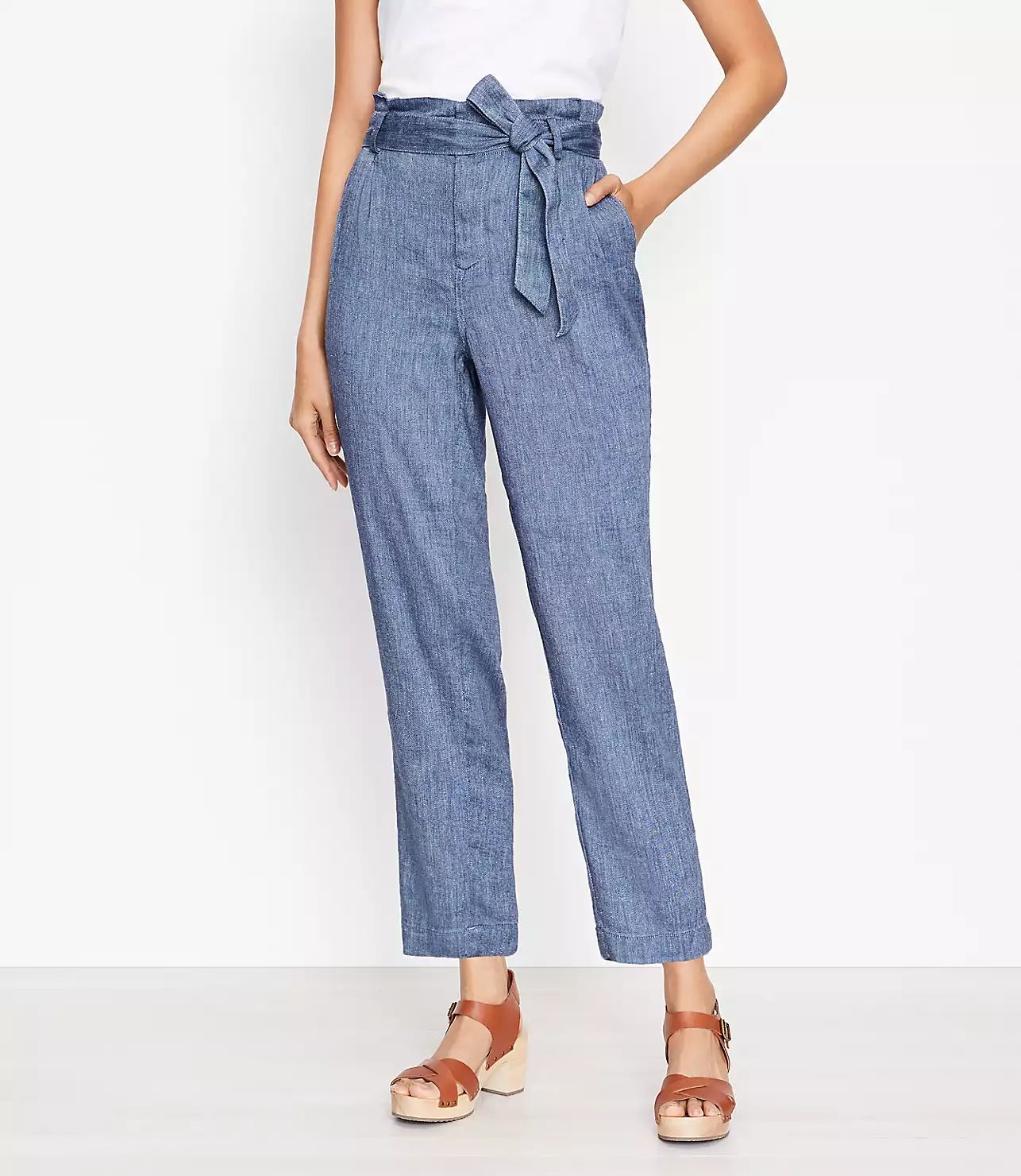 Paperbag Pull On Pants in Chambray | LOFT