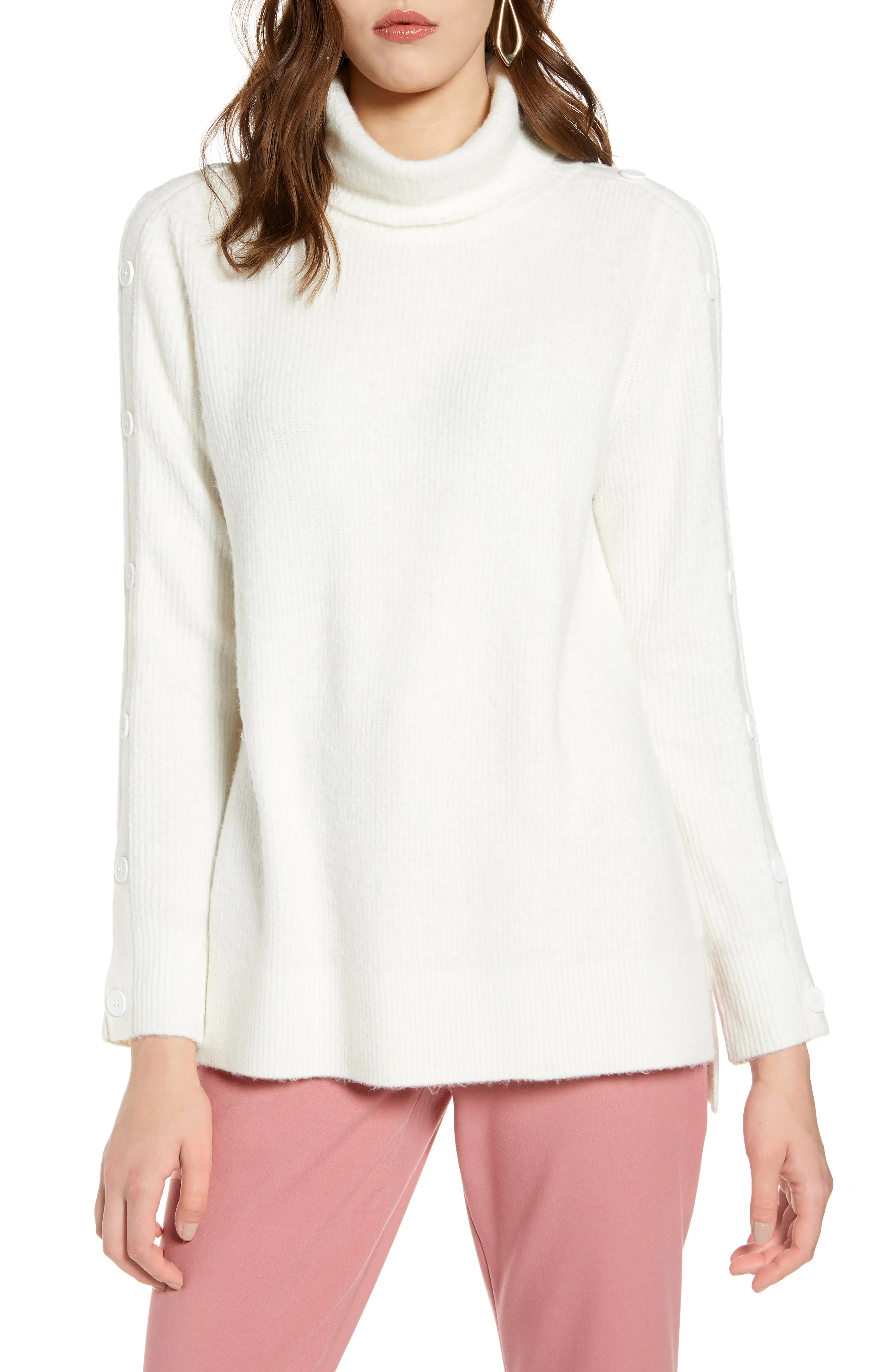 Button Sleeve Turtleneck Sweater | Nordstrom