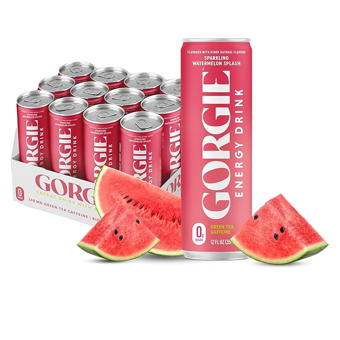 GORGIE Sugar Free Natural Energy Drinks, Sparkling Watermelon Crush (12 Pack) - Healthy Energy Dr... | Amazon (US)