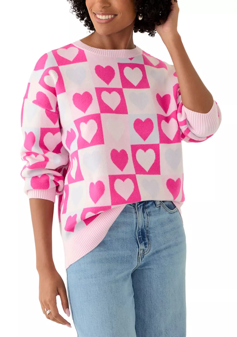 Crown & Ivy™Women's Heart Block Crew Neck Sweater | Belk