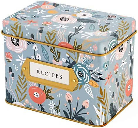 Jot & Mark Decorative Tin for Recipe Cards | Holds Hundreds of 4x6 Cards (Garden Floral) | Amazon (US)