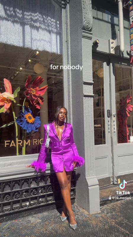 NYFW, bronx & Banco, glam outfit, cocktail dress, wedding guest outfit, classy outfit, purple dress, feather dress, silver heels outfit, nyc style, New York fashion week, fashion week outfit 

#LTKsalealert #LTKSale #LTKwedding