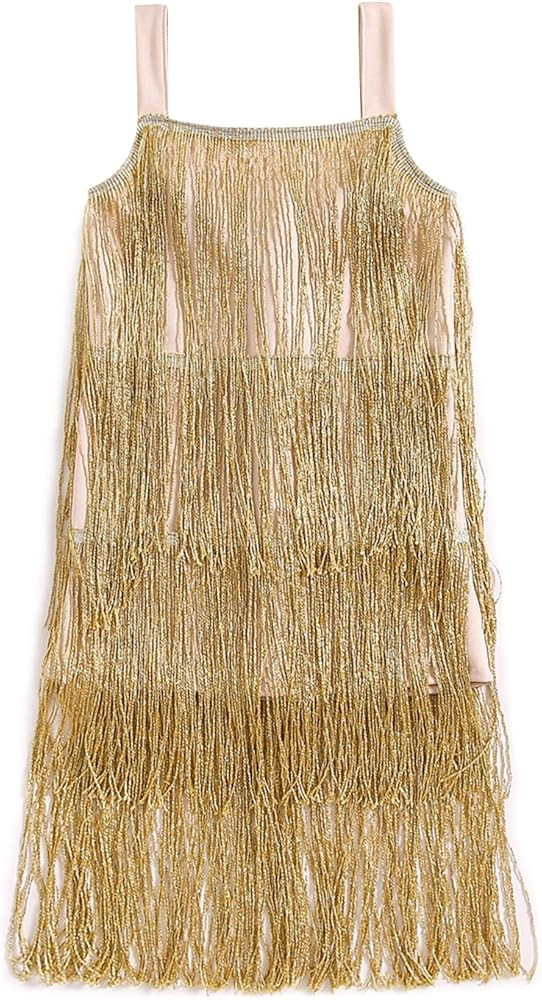 BULINGNA Little Kids Girls Sequin Fringe Layer Dress Sparkling Tassel Sleeveless Dress Zip Back S... | Amazon (US)