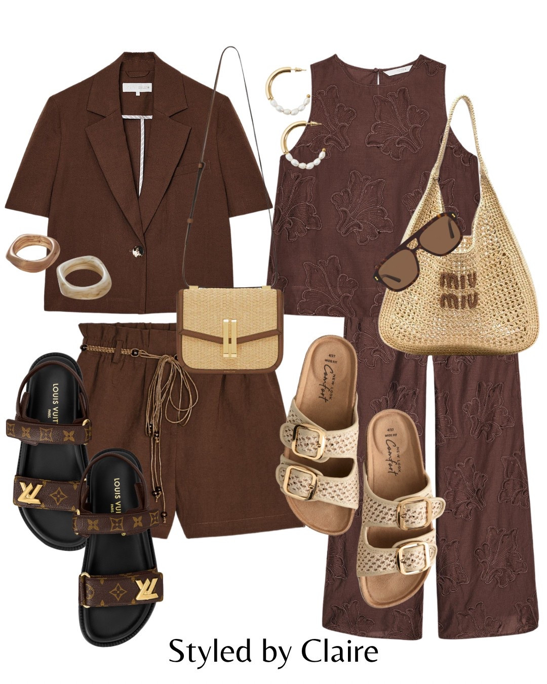 Brown Sets for Summer🍪
Tags: tailored waistcoat top shirts with tie belt detail Zara Louise Vuitton sandals demellier London raffia bag floral embroidered coord trousers new look wide flats miu moi tote sunglasses fashion spring summer inspo outfit ideas chic women’s style city break Barcelona Ibiza Dubai timeless ASOS #LTKspring 

#LTKsummer #LTKstyletip