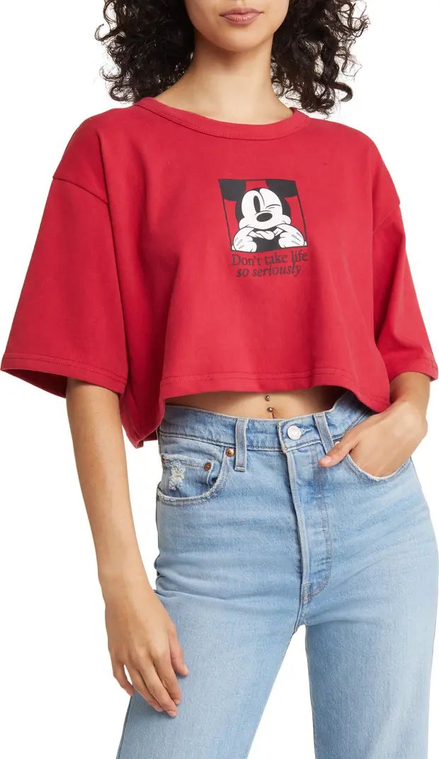 x Disney Silly Mickey Crop Cotton Blend Graphic T-Shirt | Nordstrom