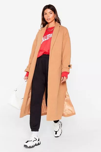 Faux Wool You Stay Awhile Belted Oversized Coat | Nasty Gal (US)