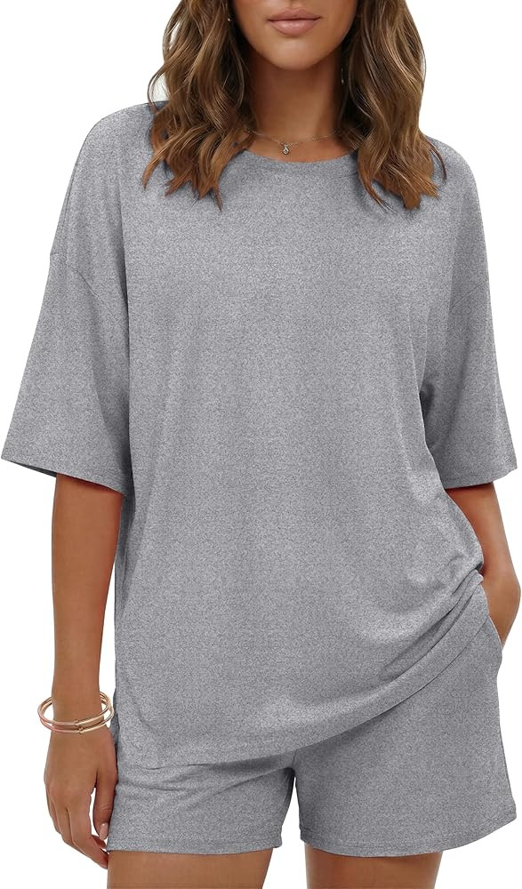 Ekouaer Women's Two Piece Lounge Set Oversized Boxy T-shirt Casual Short Sets Summer Travel Match... | Amazon (US)