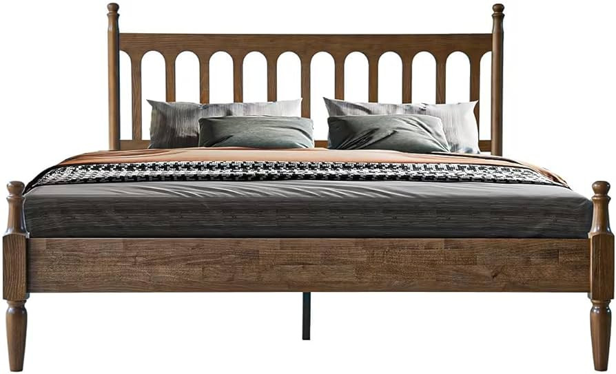 King Size Solid Wood Platform Bed Frame with Headboard & Footboard, 12 Sturdy Slatted Base, Metal... | Amazon (US)