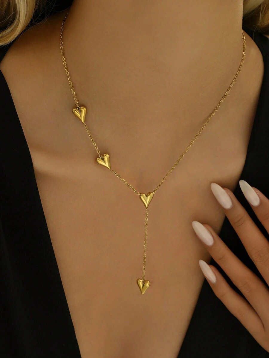 LIEBEIRIS 1pc Minimalist 18k Gold Plated Y-Shaped Stainless Steel Necklace With 3d Heart Pendant | SHEIN