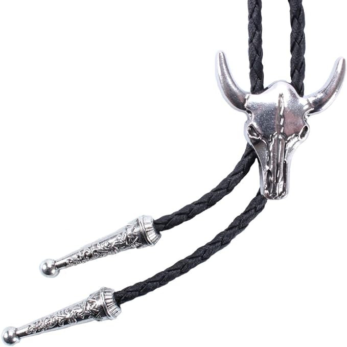 Western Vintage Bolo Tie for Men - Cow Skull Design Cowboy Tie - Black Leather Bolo Necktie Neckl... | Amazon (US)