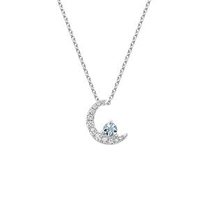 Silver Crescent Moon Aquamarine and Diamond Pendant | Brilliant Earth