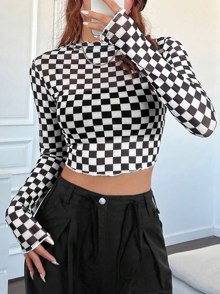 SHEIN EZwear Checker Print Crop Top | SHEIN