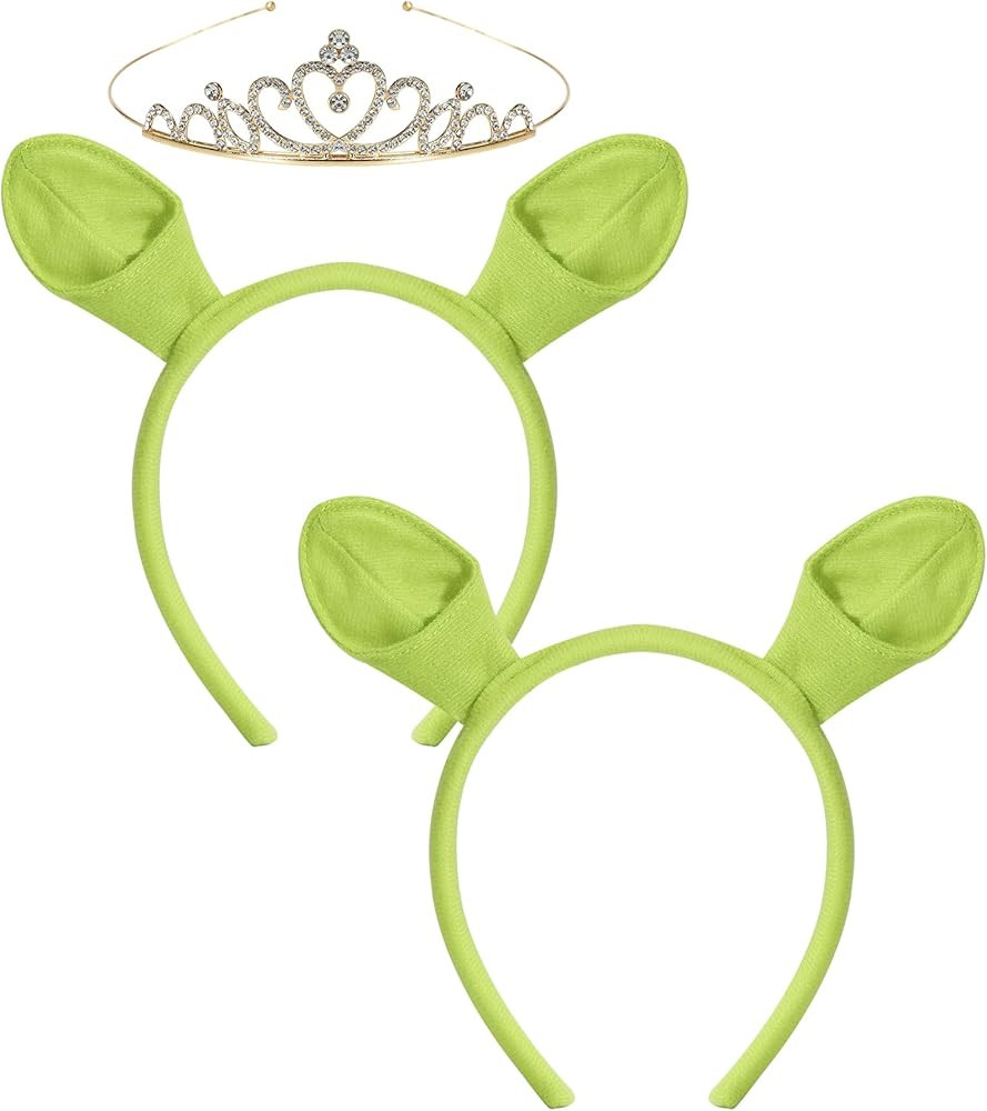 3PCS Green Ogre Ears Headband Crown, Monster Ears Horn Headwear and Princess Crown for Adult Wome... | Amazon (US)