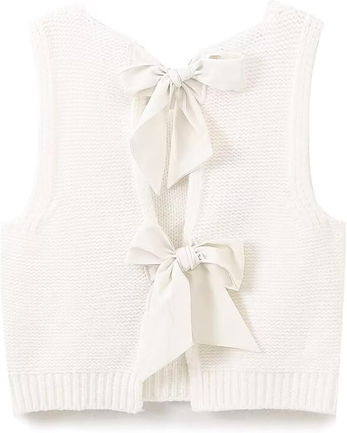 Lianlive Sweater Vest Top for Women Casual Crop Knit Cardigan Vest Bow Tie Back Knitted Tank Tops | Amazon (US)