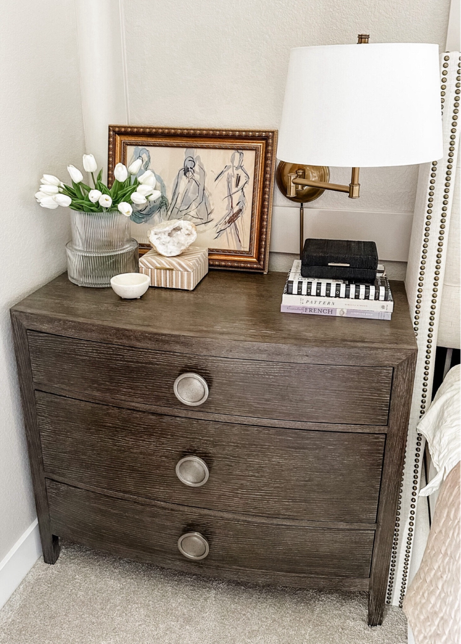 Large nightstands dark wood transitional style Studio McGee & Co. Dark wood modern contemporary brown grayish color. Style for less RH Restoration Hardware Arhaus dupes dupes clearance on sale discount code coupon code. 3 drawer chest nightstand night stand large oversized grande

#LTKSaleAlert #LTKHome #LTKSummerSales