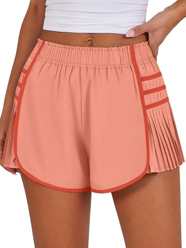 Caracilia Women Running Shorts Flowy Pleated Athletic Shorts Summer High Waisted Tennis Sporty Workout Gym Shorts Light Orange Medium | Amazon (US)