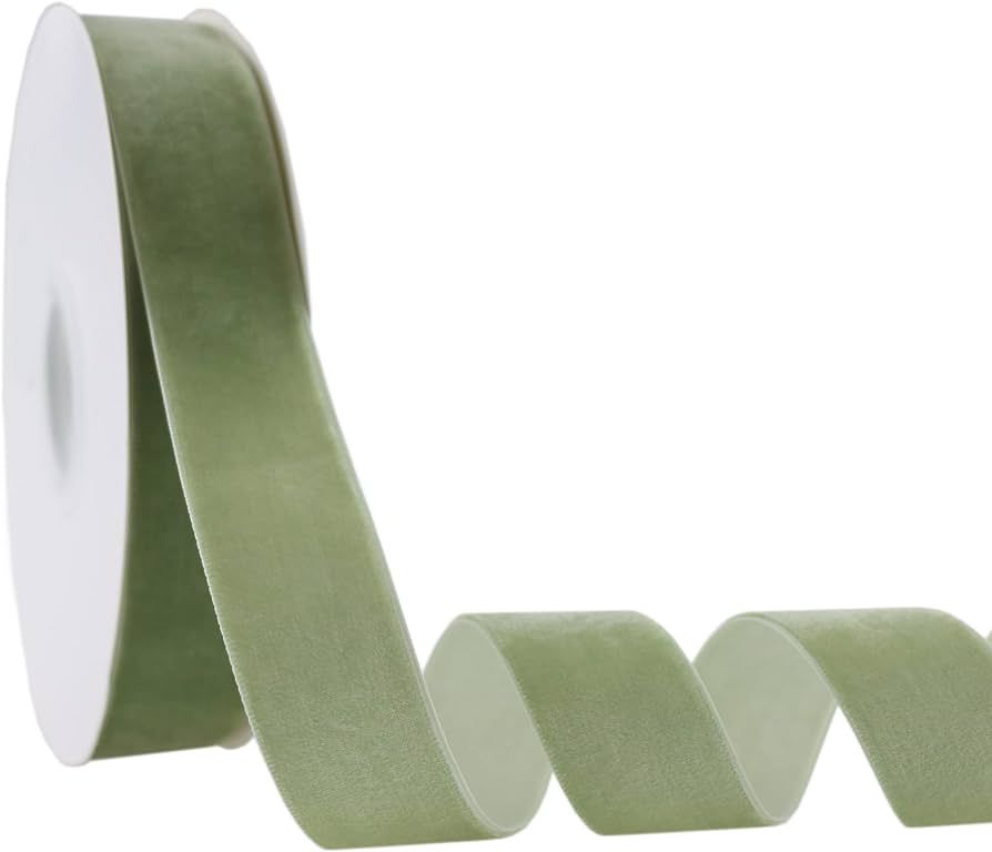 DINDOSAL Sage Green Velvet Ribbon 1 Inch Single Face Velvet Ribbon for Gift Wrapping, Hair Bows, Cho | Amazon (US)