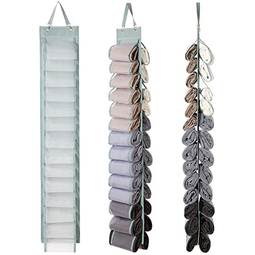 DHSFKBE Legging Organizer Storage, T-Shirt Hanging Closet Hanging Clothes Organizer with 26 Roll Compartments for Yoga Pants, Tank Top, Towel, Underwear, Shirt (Grey) | Amazon (US)