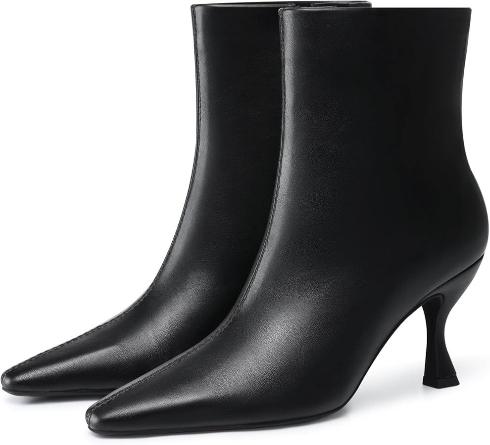 Womens Kitten Heel Booties: 3.5 In High Heel, Pointed Toe Sexy Ankle Boots, Fall Trendy Side Zipp... | Amazon (US)