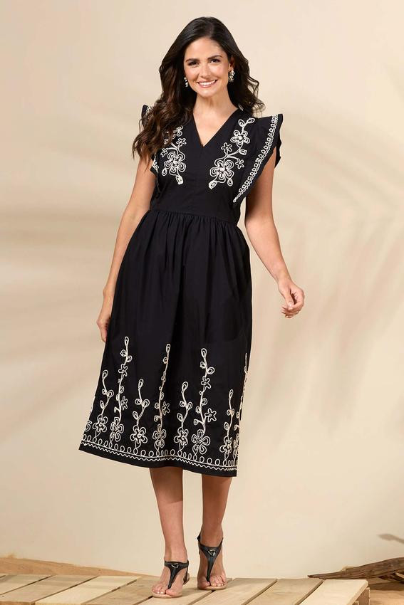 Embroidered Flutter Sleeve Dress | Cato Fashions