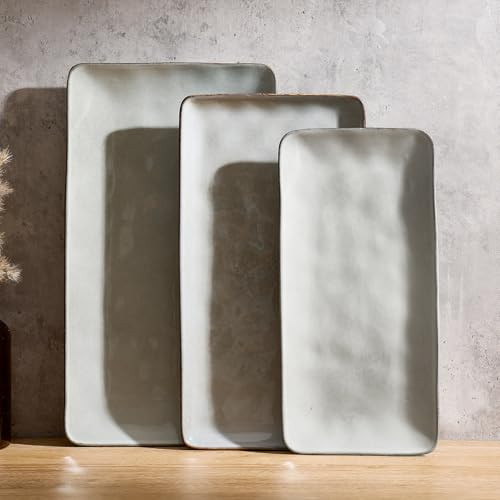 Famiware Serving Platter, Rectangular 15.67/14.1/12.6inch Serving Dishes for Entertaining, Reactive Glaze, Stoneware Serving Trays for Party, Food, Turkey, Snack, Cheese, Ocean Series, Grey | Amazon (US)
