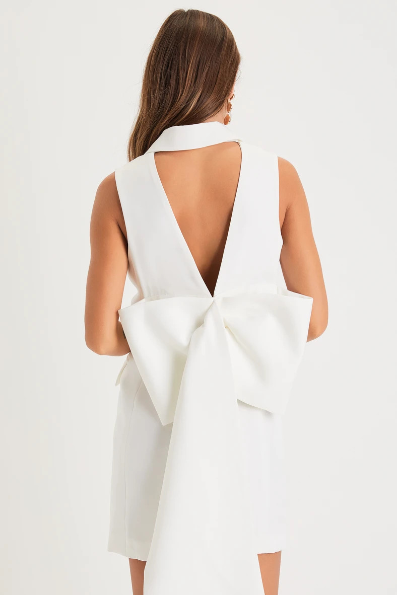 Confidently Classy White Sleeveless Bow Blazer Mini Dress | Lulus (US)
