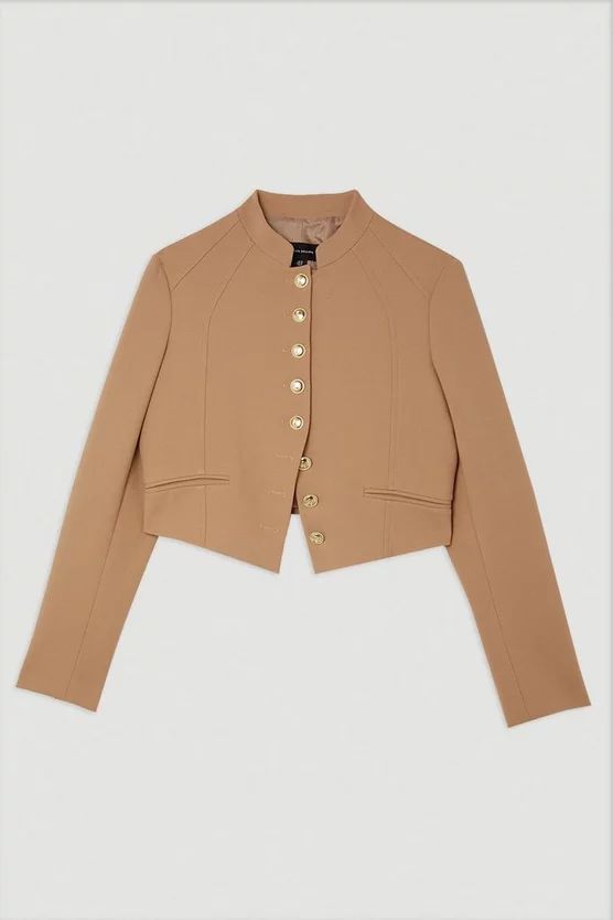 Compact Stretch Panel Detail Button Through Tailored Jacket | Karen Millen UK + IE + DE + NL